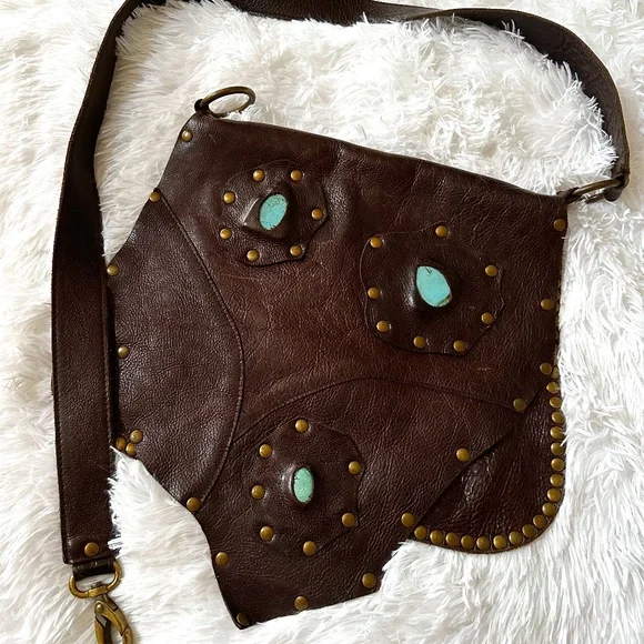 Vintage 💖 BellaAna Leather Purse with genuine turquoise inlays. 💎 One of a kind. - Picture 2 of 16